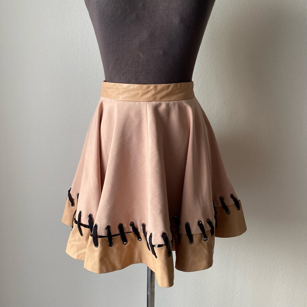 Cameo S leather flare mini skirt NWOT